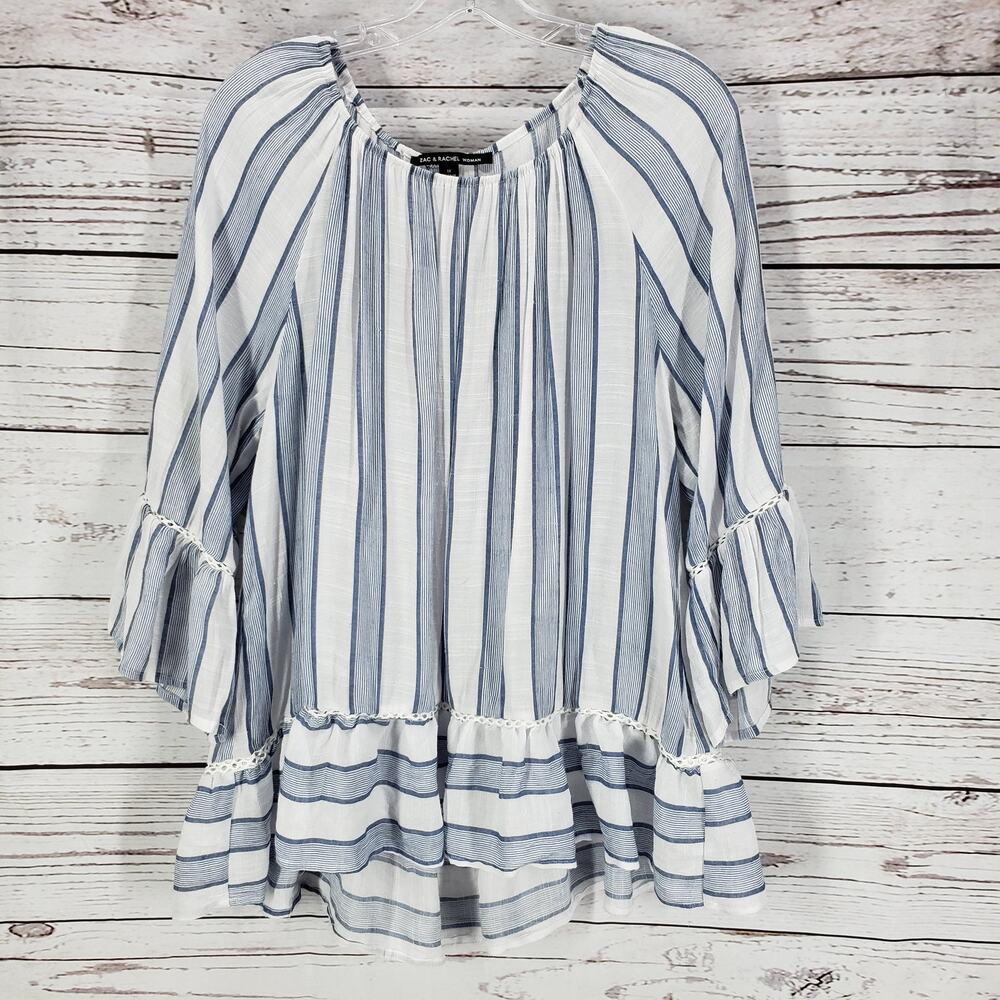 Zac & Rachel  Women's Awning Stripe Ruffle Sleeve Hem Top Size 1X